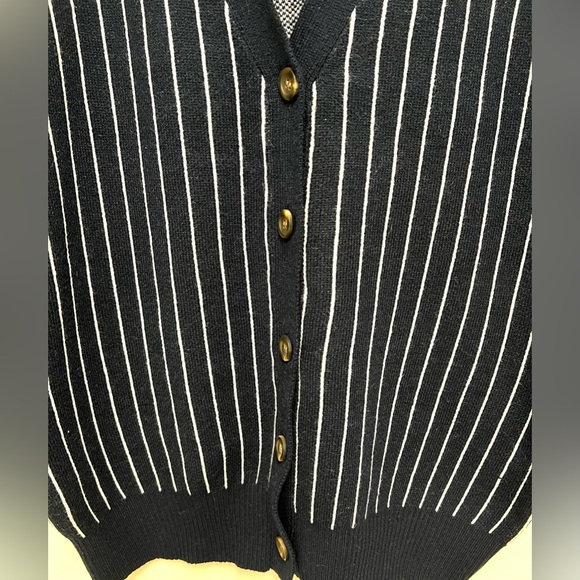 Forever 21 Women's Navy Blue White Stripes V Neck Cardigan 5 Buttons Size S - Picture 5 of 11